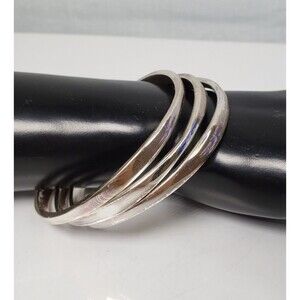 Signed LRL Lauren by Ralph Lauren Silver Tone Bangle Bracelet Set of 3